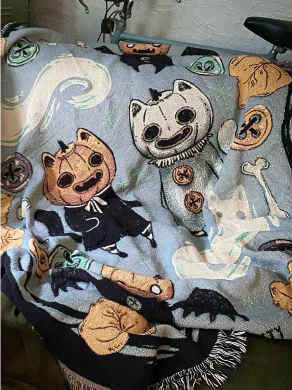 Halloween Cat & Ghost Woven Throw - 50x60” - Picture 2 of 2